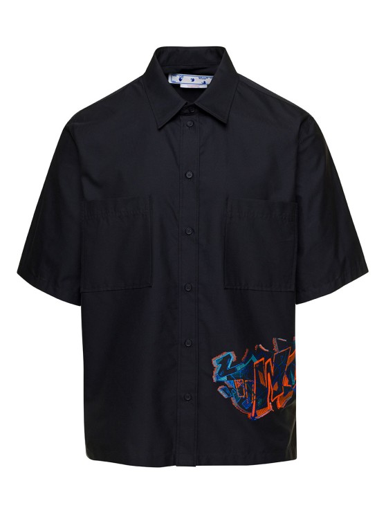 Shop Off-white Black Short Sleeved Shirt With Multicolor Graffiti Embroidery In Cotton Blend