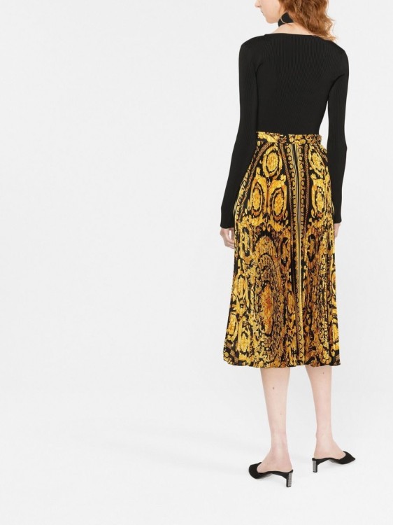 Shop Versace Barocco Pleated Skirt In Brown
