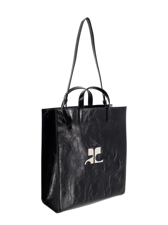 Shop Courrèges Leather Handbag With Contrasting Logo On The Front In Black