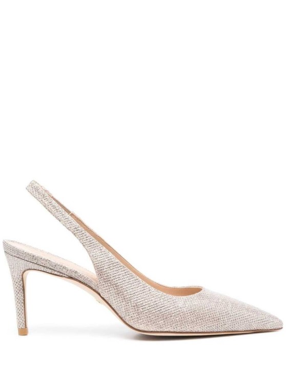 Stuart Weitzman Beige Slingback Pumps With All-over Glitters In Fabric In White