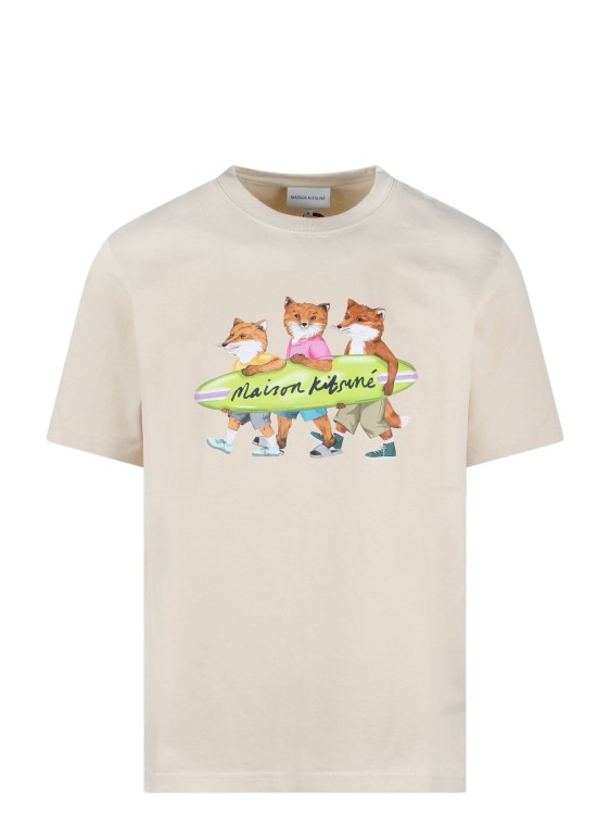 Shop Maison Kitsuné Surfing Foxes T-shirt In White