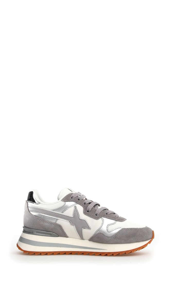 Shop W6yz Chic Animal Print Sneakers With Unique Raised Sole And Technical Fabric In Grey