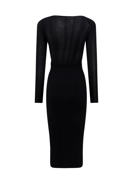 Shop Self-portrait Ribbed Viscose Dress In Black