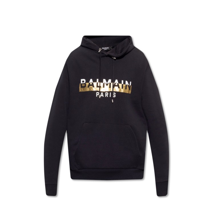 Shop Balmain Logo Hooded Sweatshirt In Black