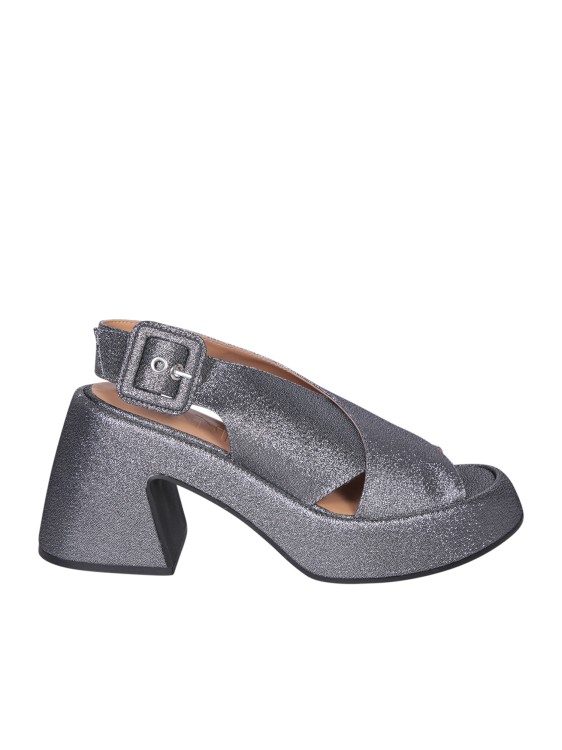 Shop Ganni Silver Platform Sandals In Grey