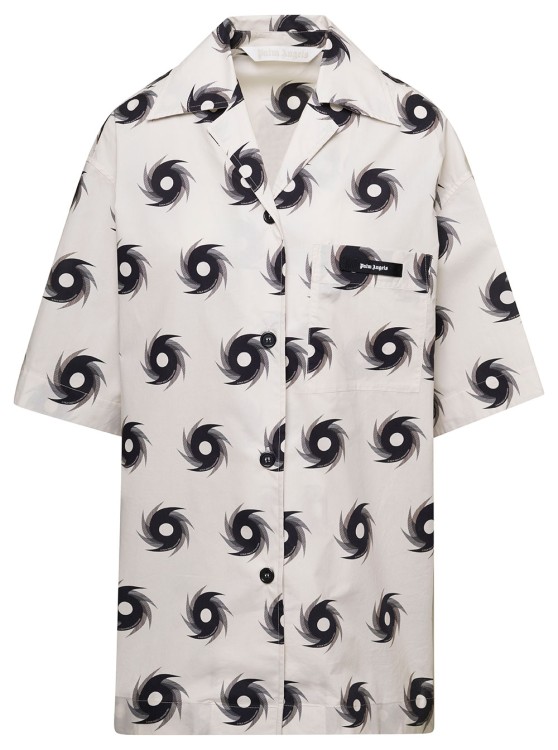 Shop Palm Angels White Bowling Shirt With All-over Shuriken Print In Cotton