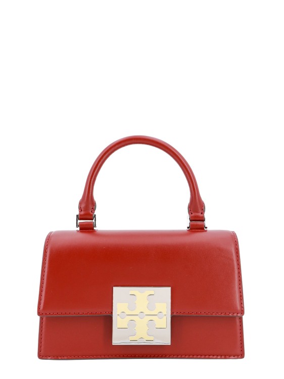 Tory Burch Plaque Tote Large Red Leather Bag $495 Purse Metal Logo