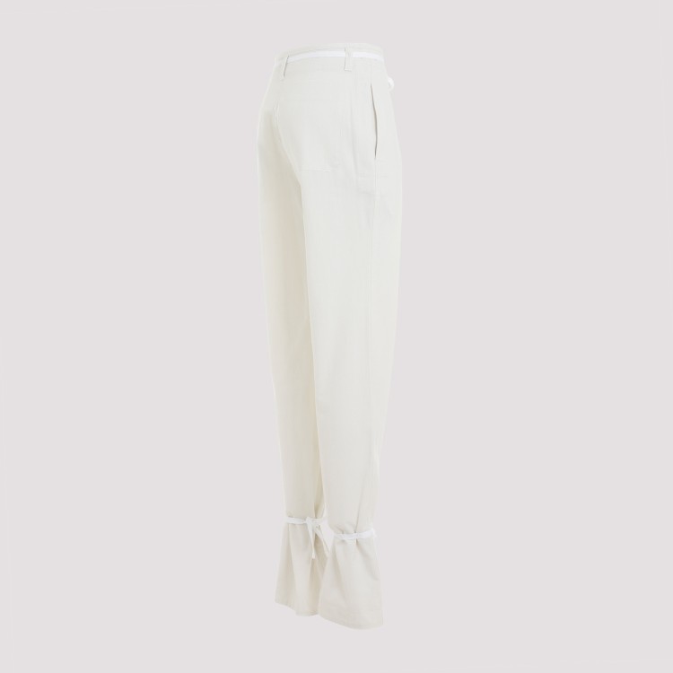 Lemaire Chalk White Cotton Straight Pants With Strings In White
