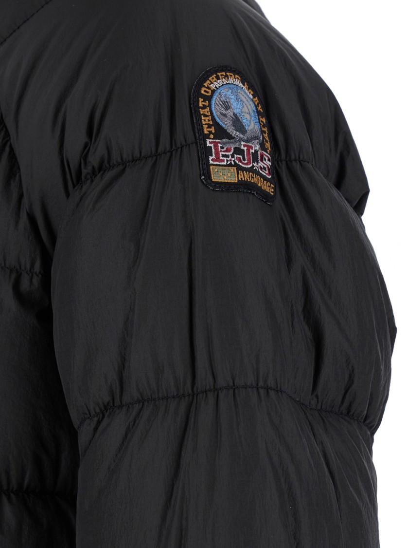 Parajumpers Northon Black Down Jacket With Hood And Logo Patch On The Sleeve In Tech Fabric Man In Black
