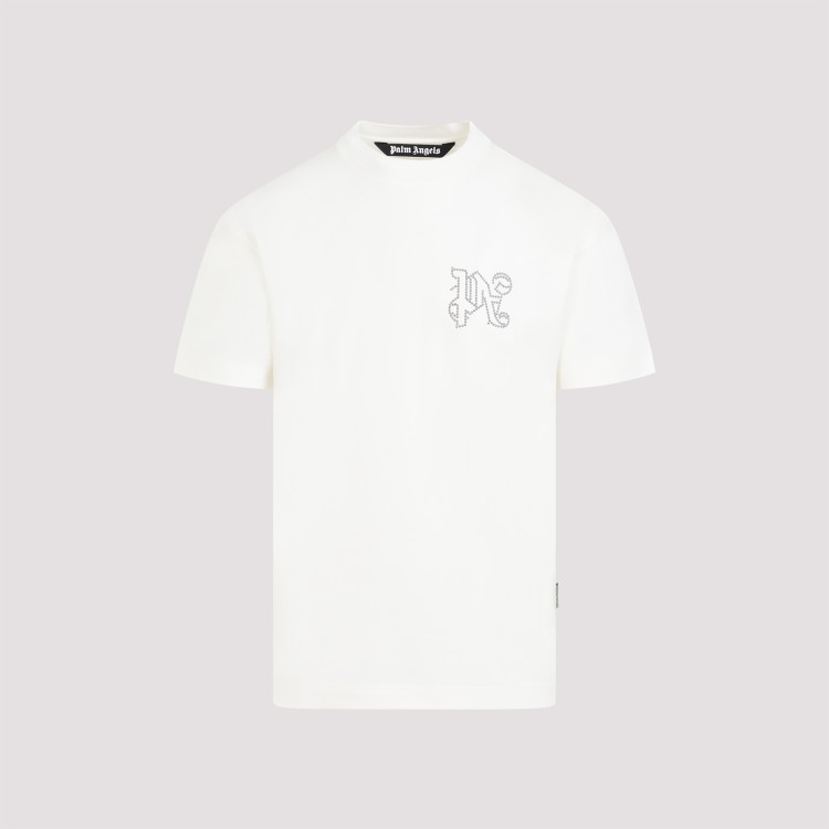 Shop Palm Angels White Cotton Monogram Studded Classic T-shirt
