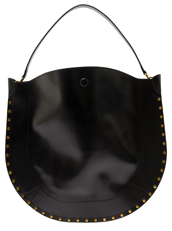 Shop Isabel Marant Oskan Hobo' Black Shoulder Bag With Studs Trim In Leather