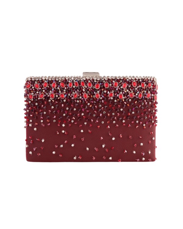 Gemy Maalouf Bejeweled Wine Clutch - Clutches In Red