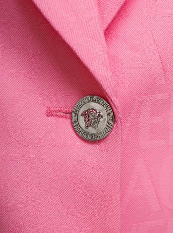 Shop Versace Pink Single-breasted Jacket With All-over Tonal Logo Lettering Print In Wool