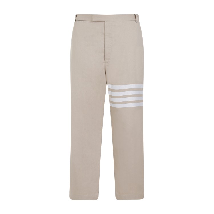 Shop Thom Browne Camel Beige Cotton Unconstructed Straight Leg Trousers In Neutrals