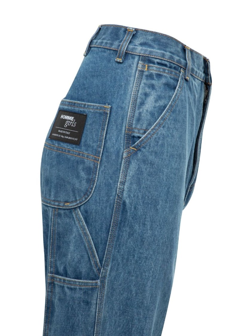 Hommegirls Medium Blue Straight Leg Jeans In Black