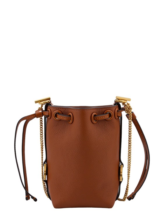 Shop Chloé Leather Bucket Bag With Logo Print In Brown