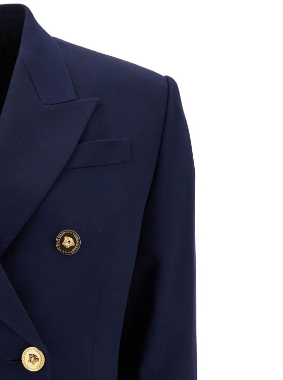 Shop Versace Blue Double-breasted Jacket With Medusa Buttons In Stretch Wool