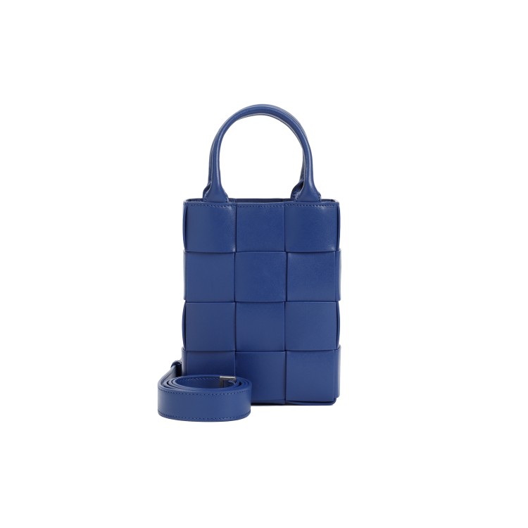 Shop Bottega Veneta Cruise Mini Cassette North Shout Shoulder Bag In Blue