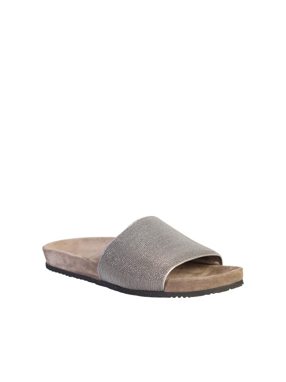 Shop Brunello Cucinelli Grey Leather Sandals In Burgundy