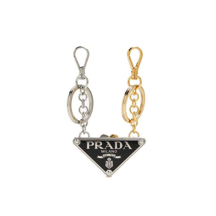 Prada Set Of Two Logo Keyrings In Silver