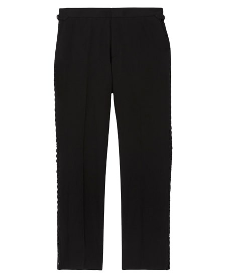 BURBERRY CLASSIC FIT CRYSTAL STRIPE WOOL TUXEDO TROUSERS BLACK,8064103