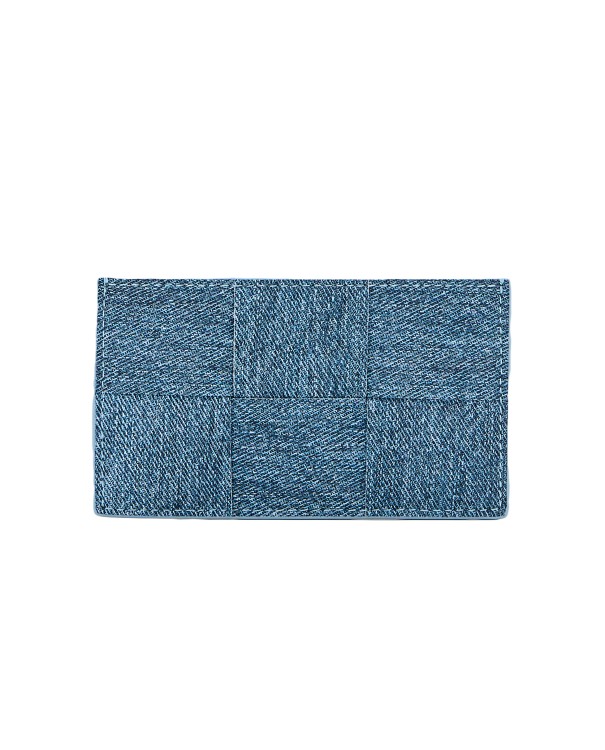 Bottega Veneta Leather Cassette Card Holder Denim Printed In Blue