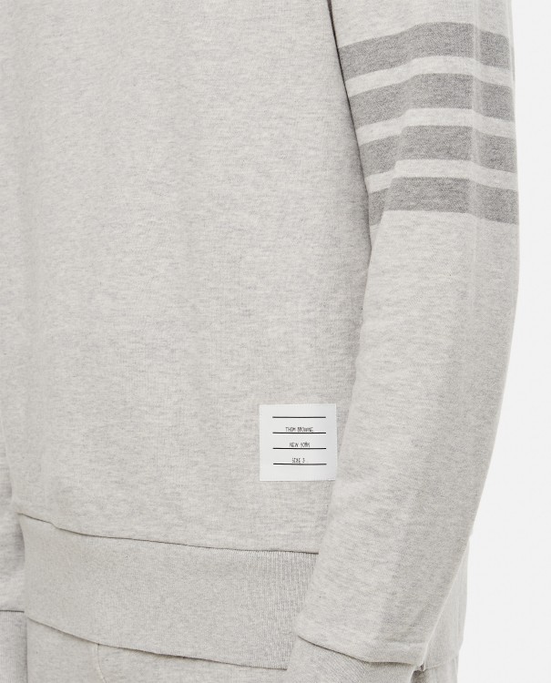 Shop Thom Browne Classic 4 Bar Stripe Cotton Crewneck Sweatshirt In Grey