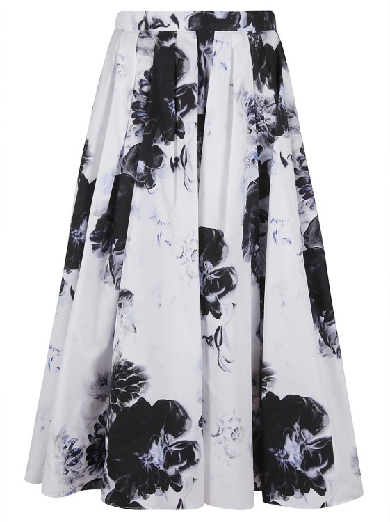Shop Alexander Mcqueen White Cotton Poplin Skirt With Chiaroscuro Floral Print