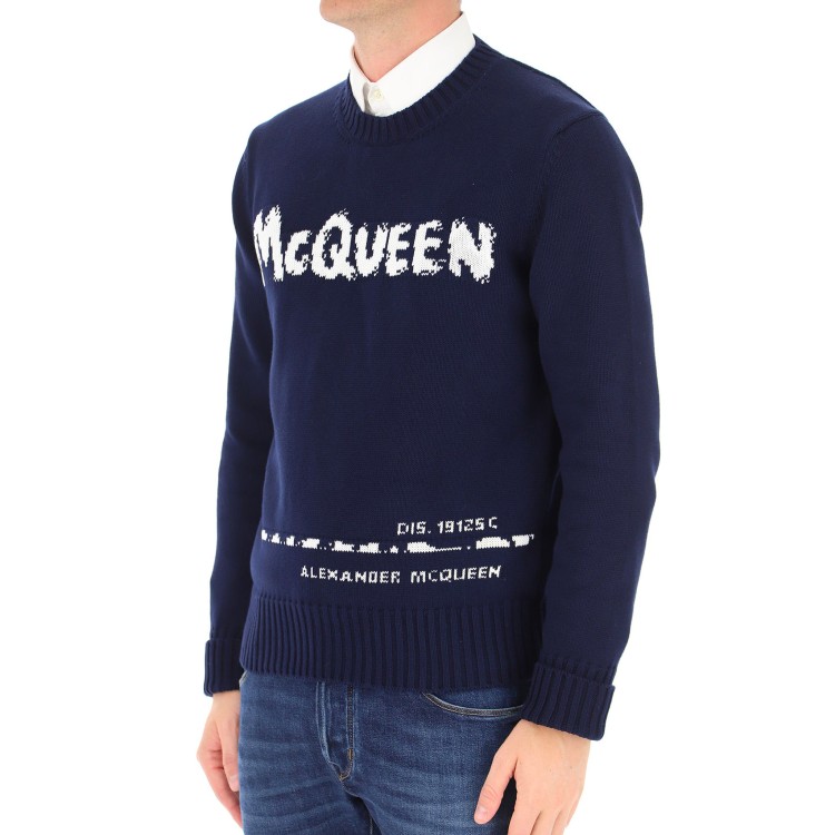 Shop Alexander Mcqueen Blue Logo Sweater