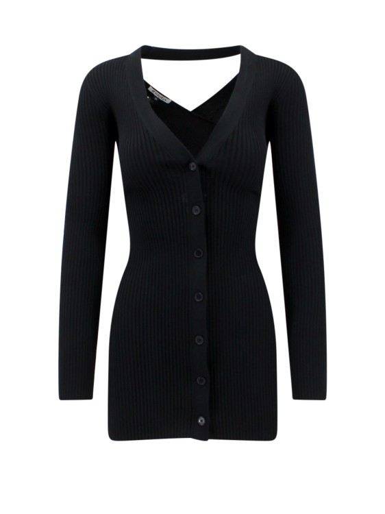 Krizia Viscose Cardigan With Ribbed Pattern In Black