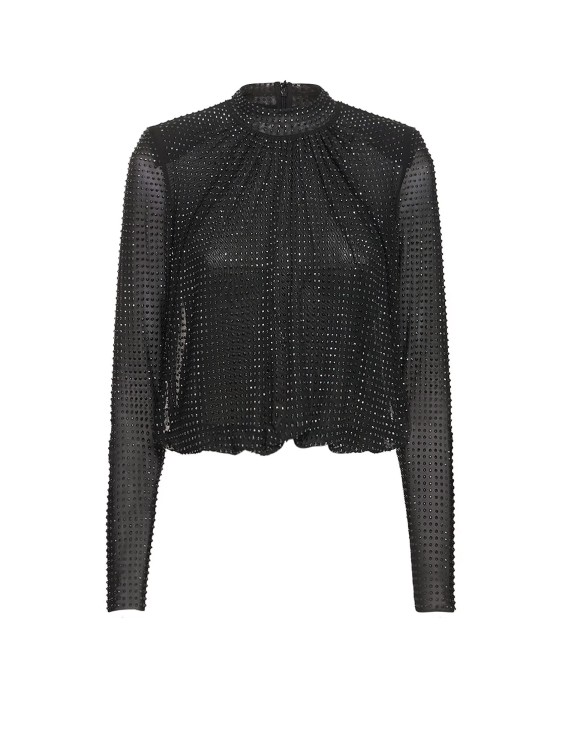 Shop Self-portrait Mesh Top With All-over Rhinestones In Black