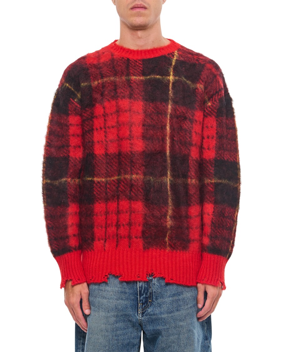 Alexander Mcqueen Check Pattern Distressed Jumper In Red