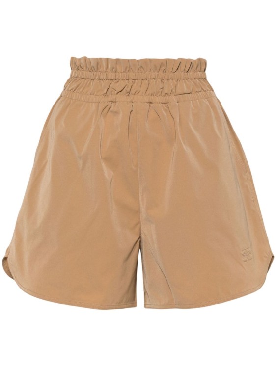 Shop Ganni Logo-embroidered Shorts In Brown