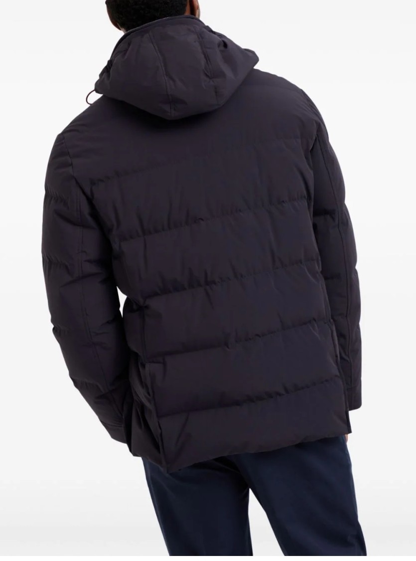 Brunello Cucinelli Hooded Down Jacket With Adjustable Back Slits In Black