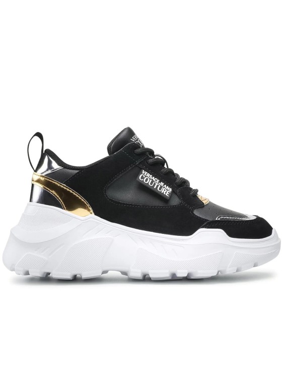 Shop Versace Jeans Couture Leather And Suede Sneakers In Black