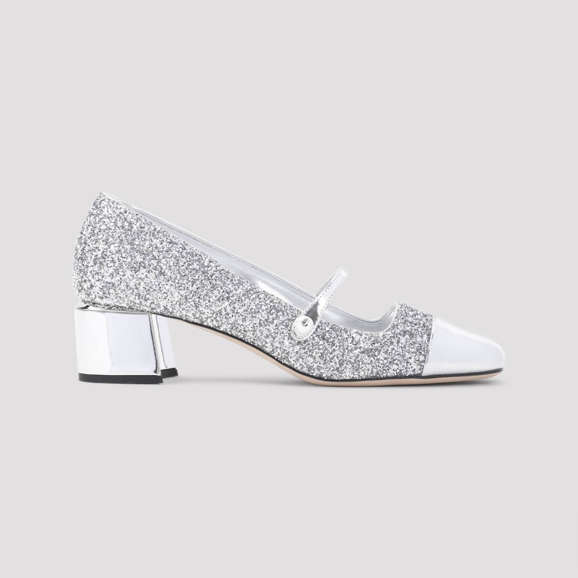 Jimmy Choo Glitter Mary Jane Pumps With Metallic Accents In White