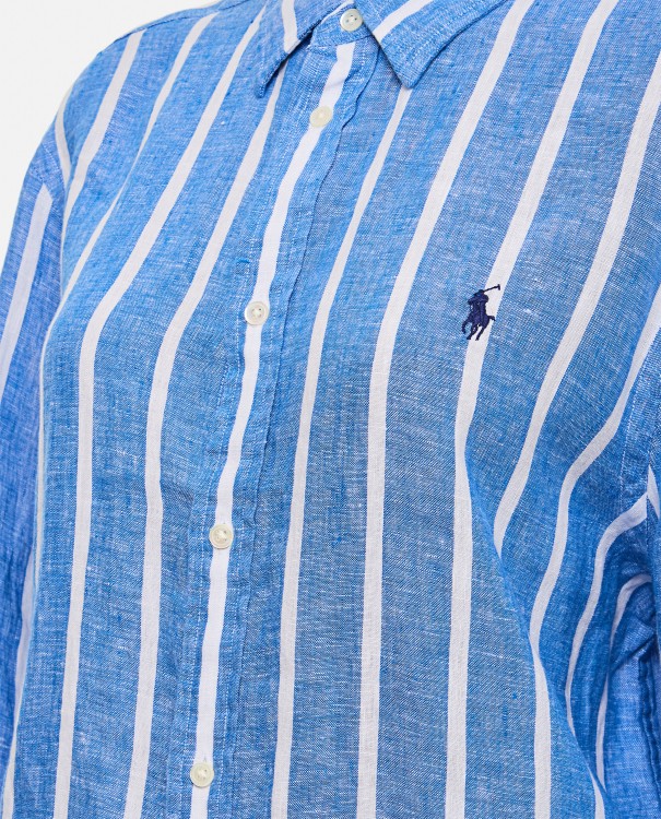 Shop Polo Ralph Lauren Linen Striped Shirt In Blue