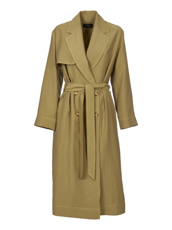 Shop Paul Smith Long Double-breasted Green Trench Coat In Gold