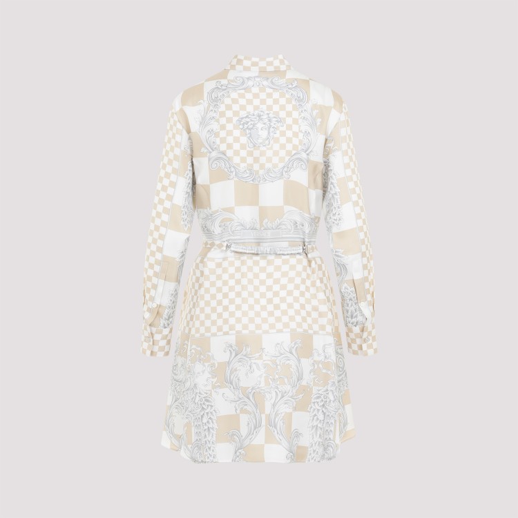 Shop Versace Light Sand Beige Silk Damier Print Twill Dress In White