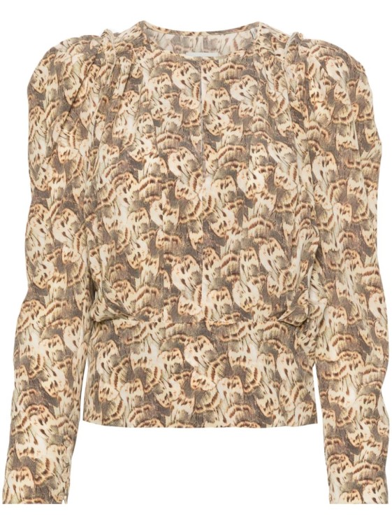 Isabel Marant Womens Natural Zarga Abstract-pattern Stretch-silk Top In Neutrals