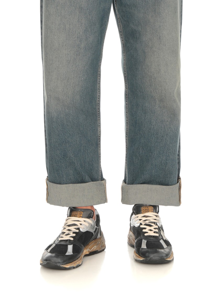 Golden Goose Running Dad Net And Nappa Upper Suede Star Shoes In Black
