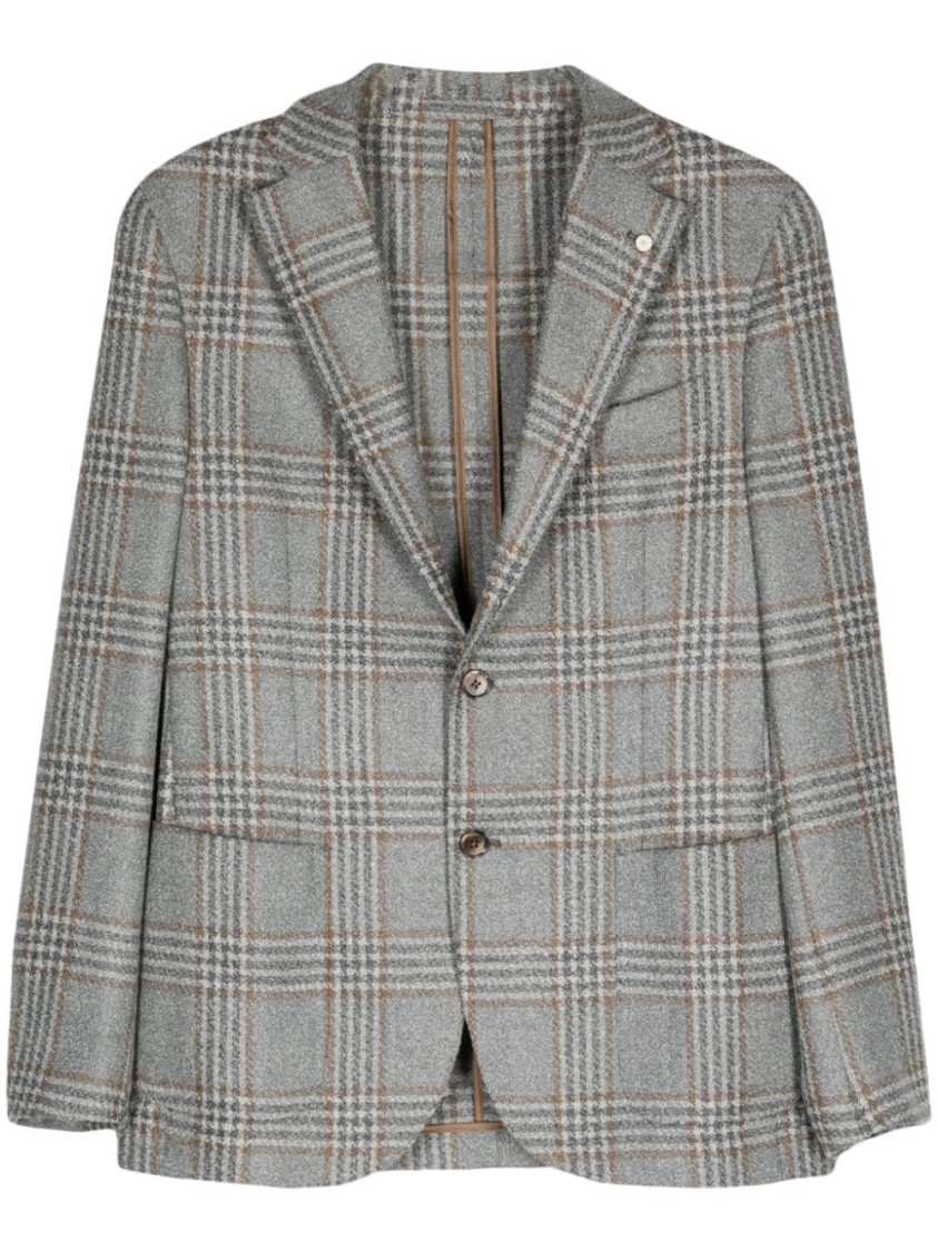 Luigi Bianchi Tartan Check Wool Blend Jacket In Grey