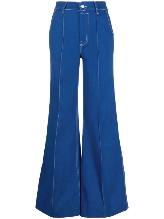 Shop Zimmermann Indigo Blue Cotton Flared Trousers