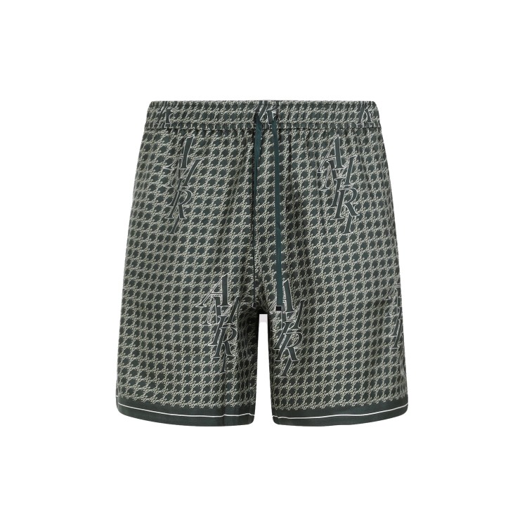 Shop Amiri Green Rain Forest Staggered Hounds Tooth Silk Short In Grey
