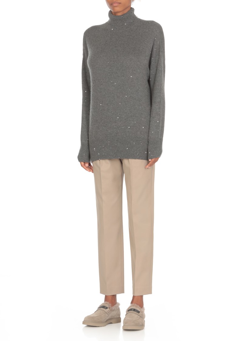 Brunello Cucinelli Sequin-embellished Roll-neck Jumper In Grey