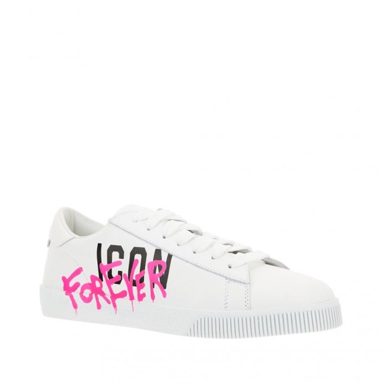 Shop Dsquared2 White Printed Leather Sneakers