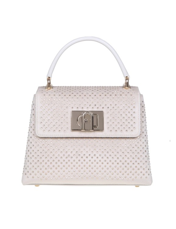 Shop Furla 1927 Mini Top Handle In Velvet With Applied Strass In Neutrals