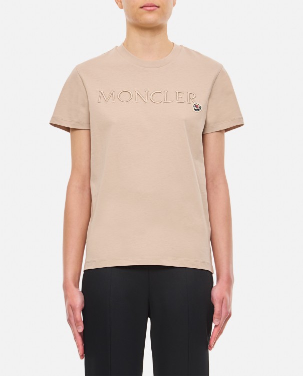 Shop Moncler Ss Cotton Logo T-shirt In Neutrals