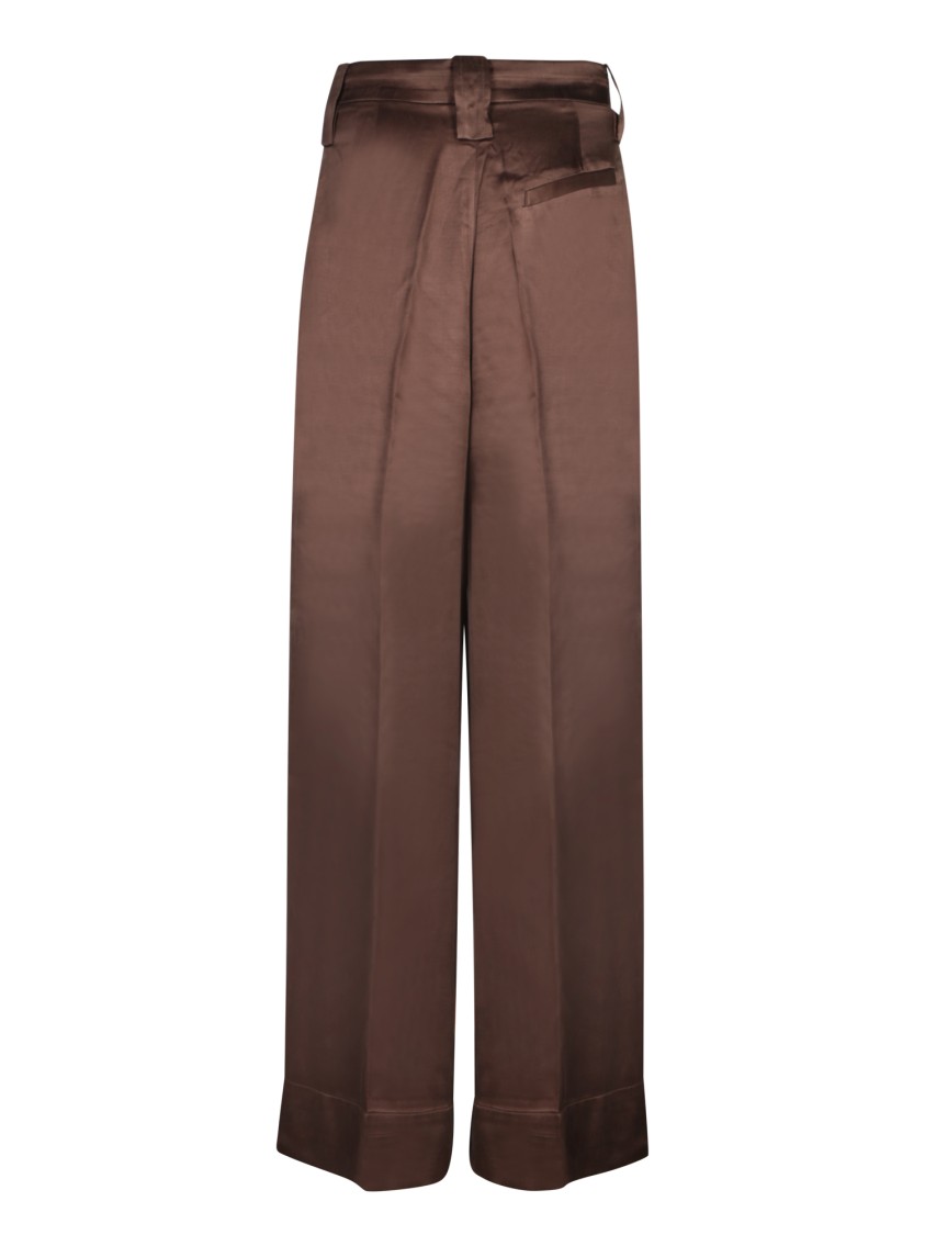 Ganni Brown Washed Satin Flared Trousers In Brown