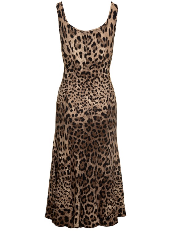 Shop Dolce & Gabbana Mini Brown Dress With All-over Leo Print In Stretch Viscose